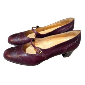 Vintage Salvatore Ferragamo Oxford Mary Janes Oxblood Leather Heels 9 Academia